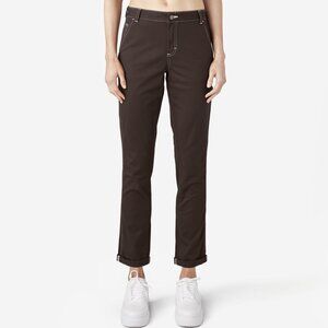Dickies Women Slim Straight Fit Roll Hem Carpenter Pants Brown Size 32R
